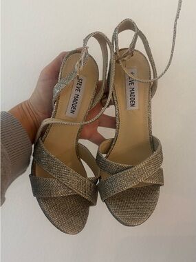 Steve Madden Gold Glitter Crisscross Ankle-Tie Heels